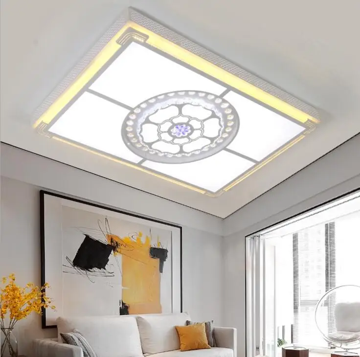 

Fashion atmosphere rectangular crystal living room lamp simple hollow wrought iron ceiling lamp square bedroom led ceiling lamp