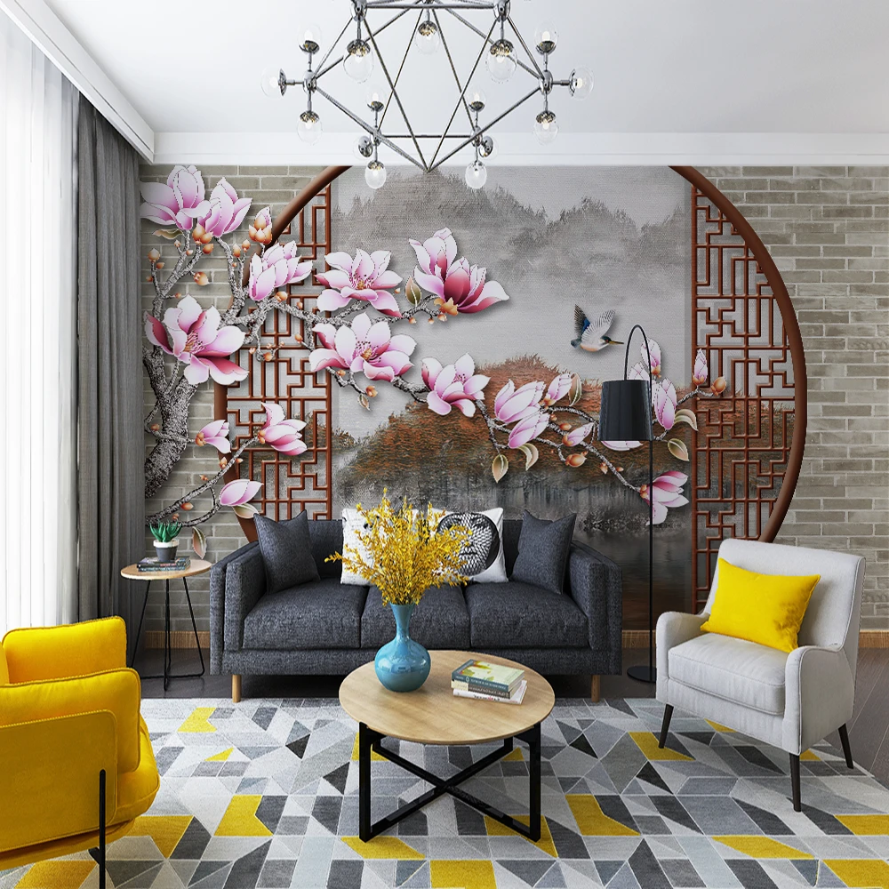 Custom 3d wallpaper Chinese classical flower window landscape background wall - silk waterproof material Custom 3d wallpaper Chinese classical flower window landscape background wall - silk waterproof material
