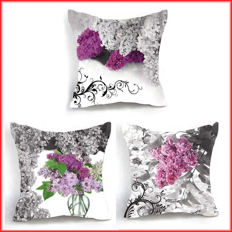 Cool color lavender cushion covers Hand Painted flowers decorative