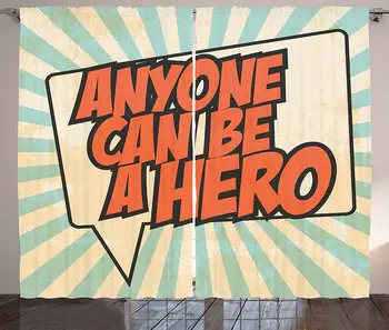 

Quote Curtains Pop Art Style Speech Bubble Messaging Anyone Can Be a Hero Living Room Bedroom Window Decor Panel Set