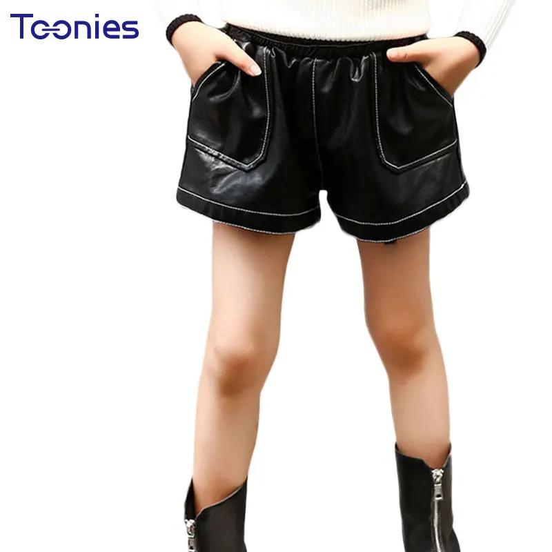 Black Girl Shorts Leather Kids Short Pants 2018 Autumn Fashion Girls Clothing Elastic Waist