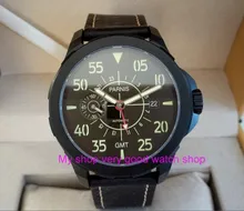 Safira 2017 nova moda st2557 parnis 45mm black dial gmt automatic self-vento relógio dos homens movimento mecânico relógios 148