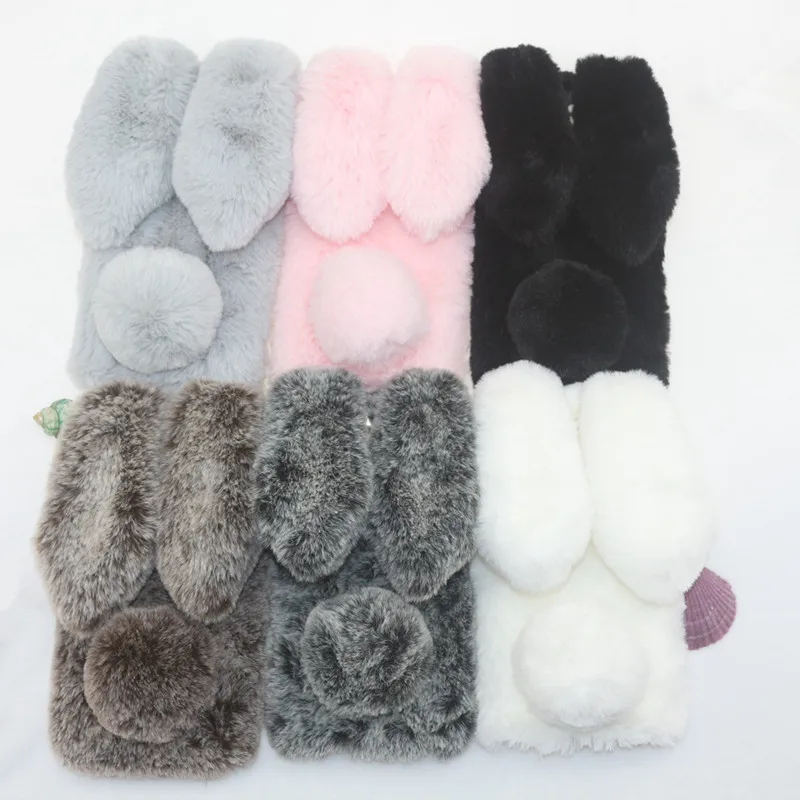 

3D Rabbit Ears Case for Samsung Galaxy A6 Plus A7 A8 A9 2018 Cute Soft Fluffy Rabbit Warm Fur Cover for Galaxy Note 8 9 Soft TPU