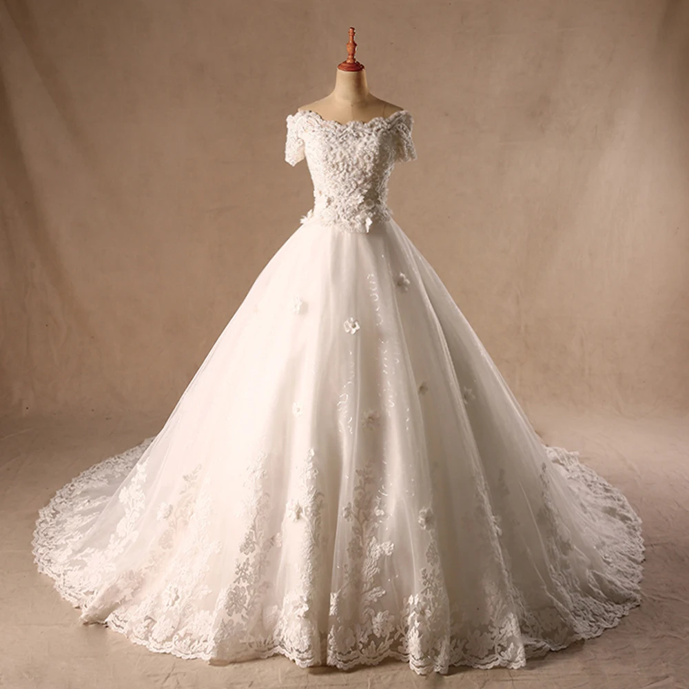 Vestido De Noiva Princesa 2019 Short Sleeve Full Beading Sequins