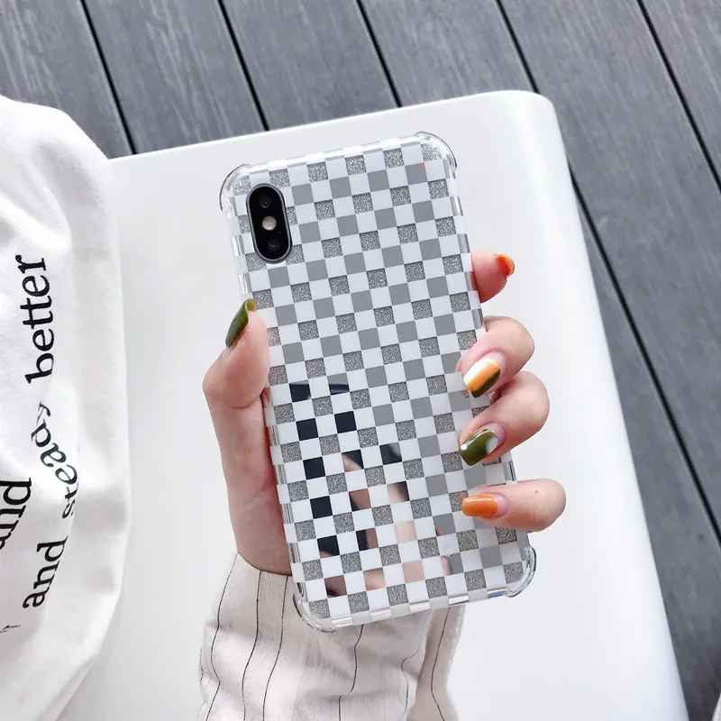 

Luxury lattice glass phone case For the iPhone X XS XR XsMax 8 7Plus 6 6S Plus Back Cover For iphone 7 Cover For iphone 7 case