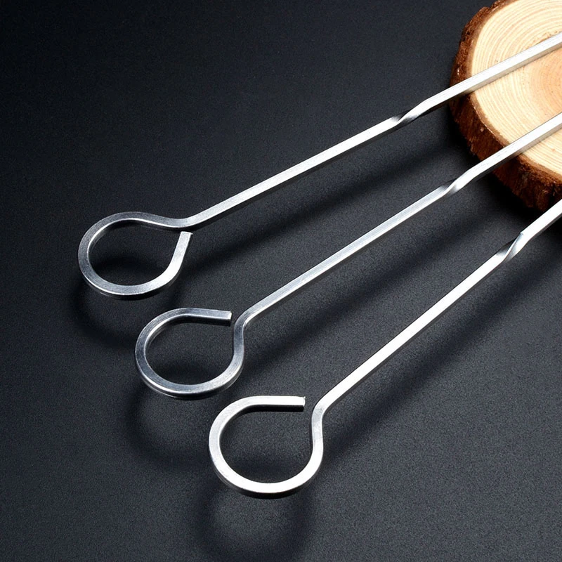 10pcs 38cm 15in Long BBQ Skewer Set Cook Tools Metal BBQ Skewers Square Barbecue Sticks Shish Kabob Skewers Grilling Needles