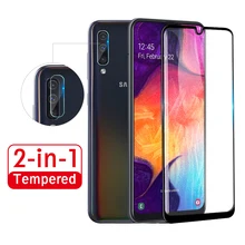 2 в 1 Защитное стекло для Samsung Galaxy A50 A30 A70 защита экрана камеры
