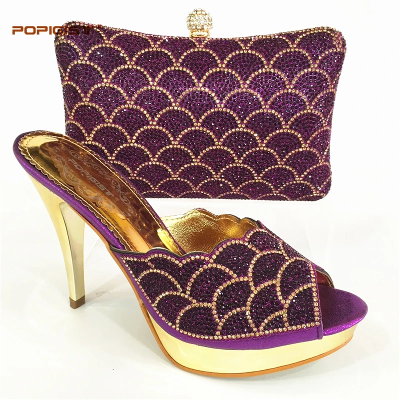 Buy Purple Color Ladies Shoes with Matching Bags Set
