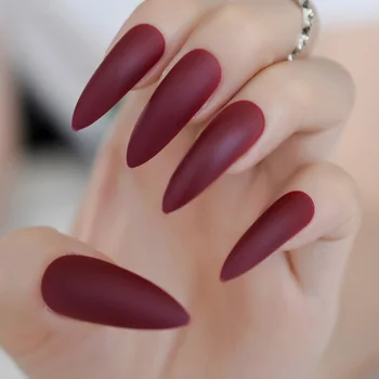 

Extra Long Sharp Burgundy Stiletto False Nails Tips Wine Red Color Fake Nail Acrylic Nails Full Wrap Salon Wear Nail Tips