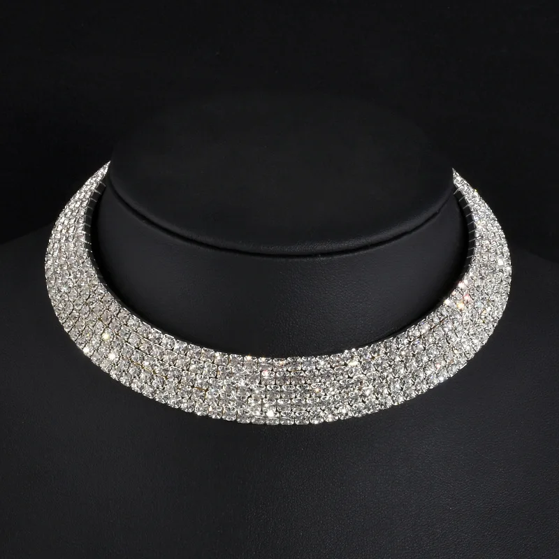 SHOSIXUAN Mecresh Classic Rhinestone Choker Necklace for Women Silver Color Party Prom Wedding Jewelr (2)