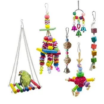 

6Pcs Colorful Pet Bird Parrot Bell Ball Swing Beads Chain Stand Hanging Bite Toy
