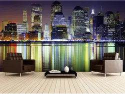 Пользовательские фото обои, Нью-Йорк Ночной пейзаж фрески для квартир, жилых, офис стены водонепроницаемый обои