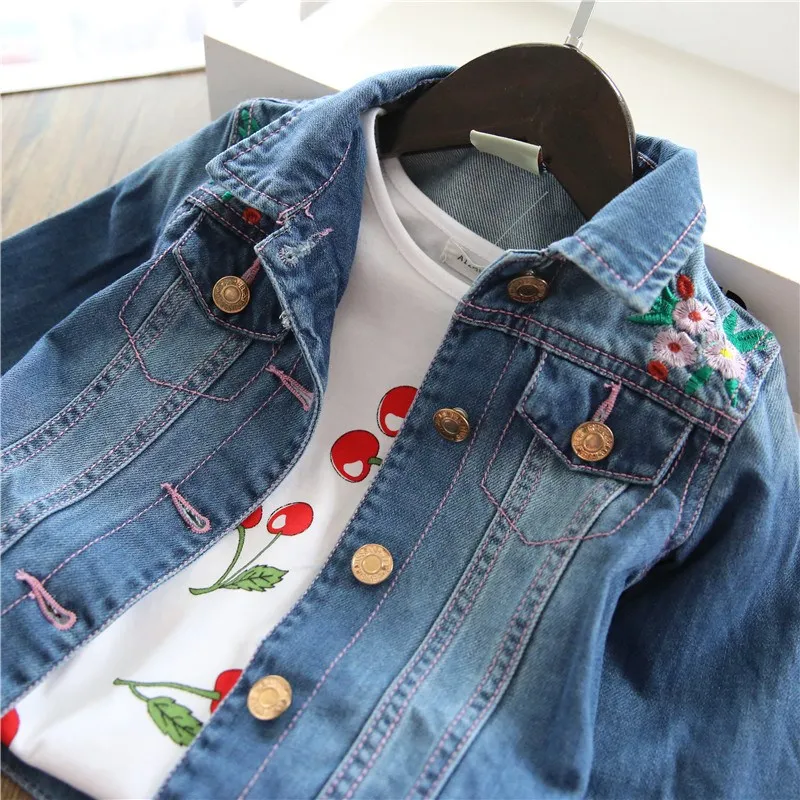Джинсовая куртка для девочек 2 9 лет модная верхняя одежда с красивой вышивкой