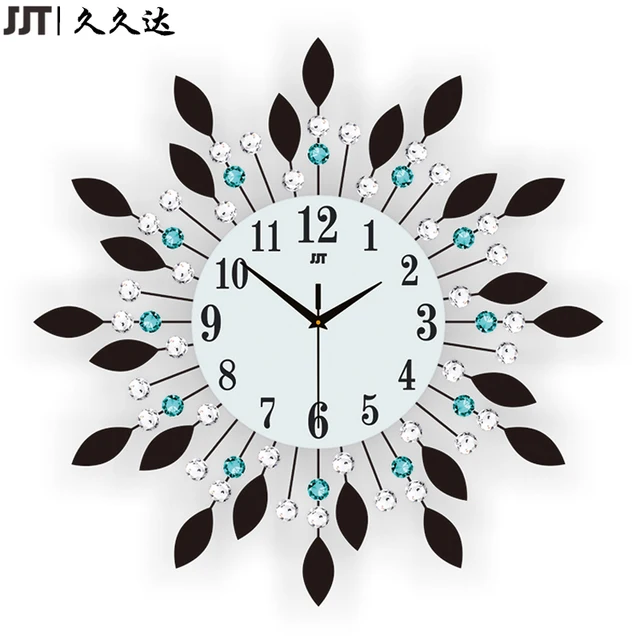JJT Luxury Diamond Large Wall Clocks Crystal Glass Metal Wall Clock For