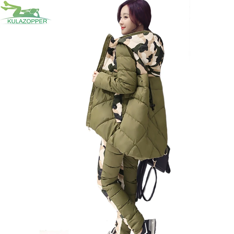 

women set 2017 winter parka new fashion thick hooded cotton padded jacket loose warm outwear suit two sets for female Q586