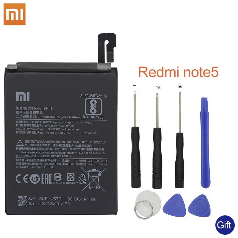 

Xiao Mi Phone Battery BN45 For Xiaomi Mi note2 Redmi Note 5 Note5 Original Mobile Phone Batteries+Tools