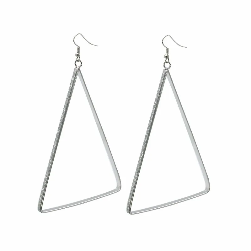 Fashion Big Dangle Earrings With Glitter Silver Gold Plated 11cm Super Size Triangle Waterdrop European Style Jewelry For Girls7