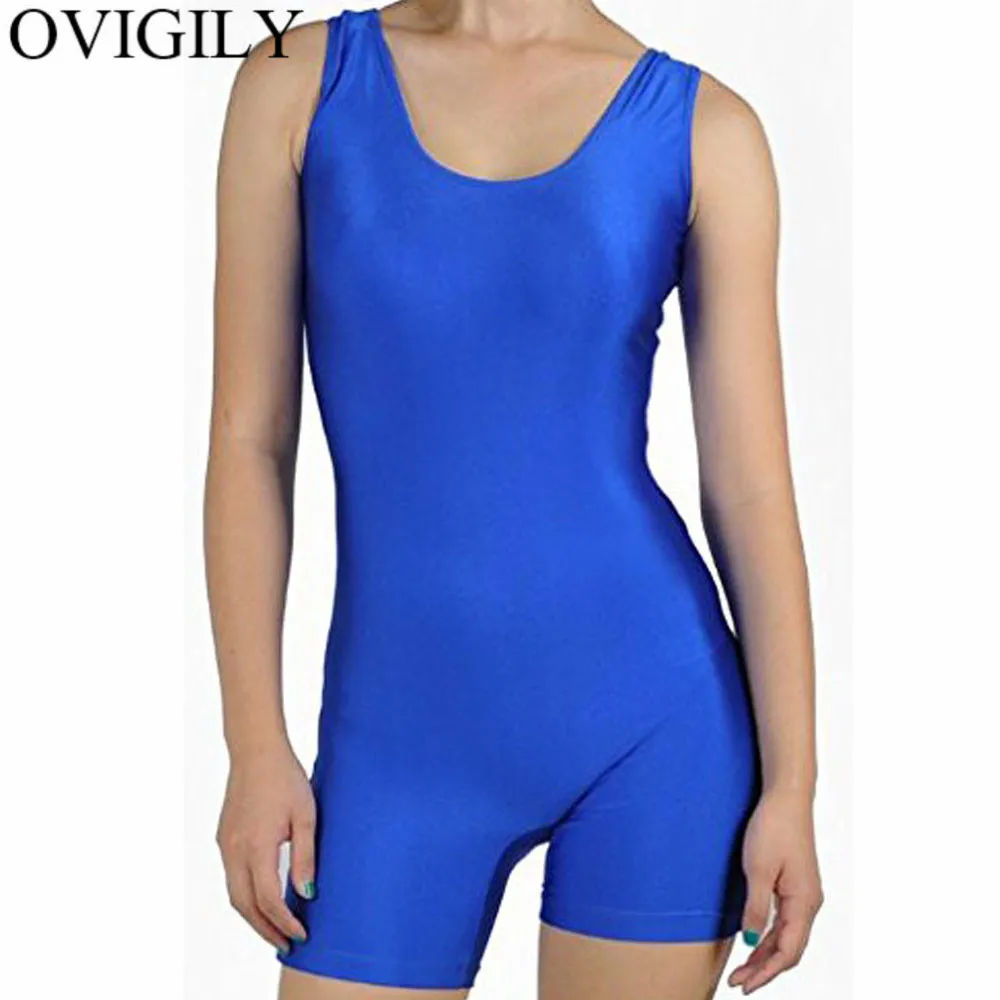 OVIGILY Women's Tank Gymnastics Biketard Adults Black Short Unitard Spandex Dancewear Fitness Biketards Shortall for Cycling