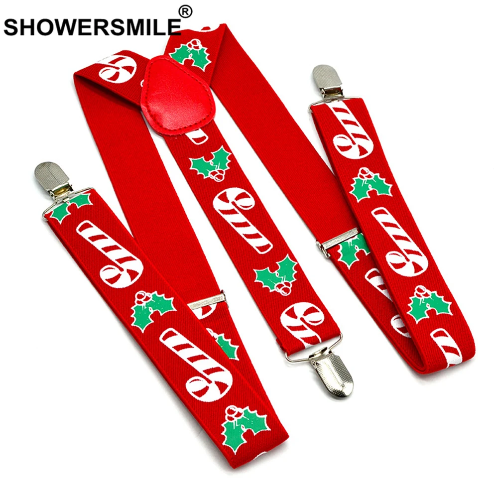 

SHOWERSMILE Suspenders Christmas Women Red Braces Men 3.5cm Halloween Candy Cherry Y Back Cute Unisex Suspender Straps Perform