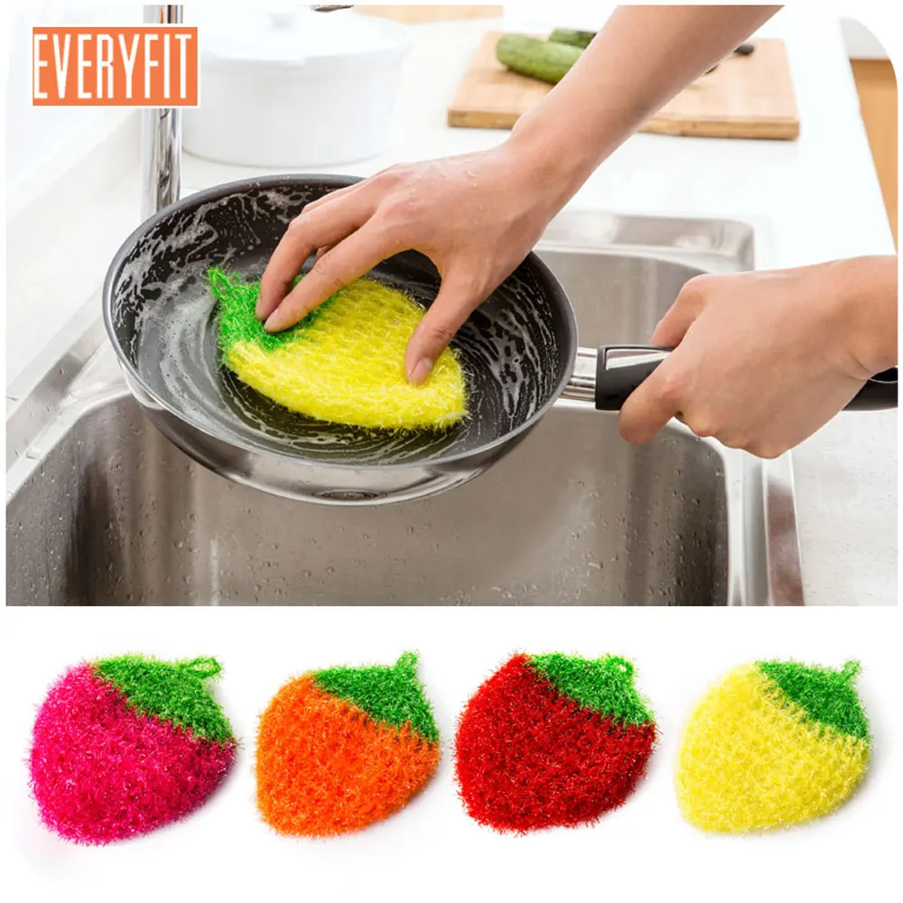 

6pc Fruit Dish Scrubber Sponge Clean Non-scratch Strawberry Home Kitchen Tool Bowl Pan Washing Cleaning Cloth Scouring Tableware
