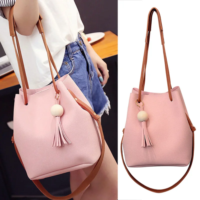 

Hot Sale Simple Fashion Women PU Leather Bucket Shoulder Bag with Small Handbag Messenger Satchel Bag KA-BEST