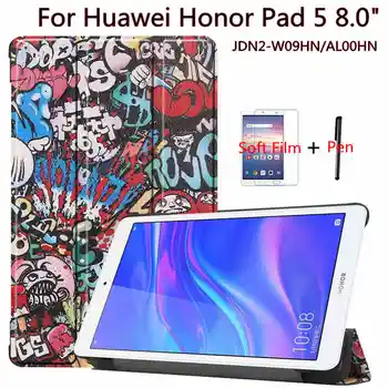 

Magnetic Case for Huawei MediaPad T5 8.0 JDN2-AL00/W09HN Tablet PU Leather Funda Cover for Huawei Honor Pad 5 8.0 inch+Film+Pen