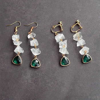 

Sweet Fashion Natural White Crystal Raw Stone Long Earrings Ear Clip Cold Wind Ear Clip Super Fairy