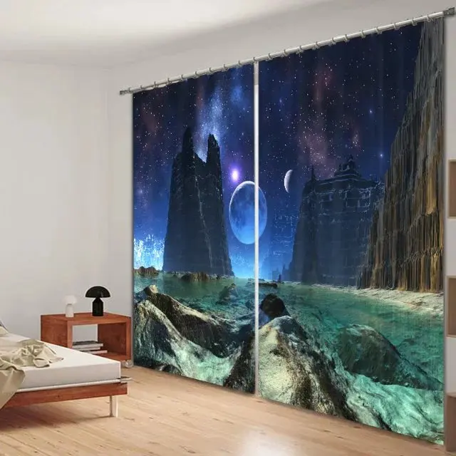 Aliexpress.com : Buy Luxury 3D Outer Space Printed Window Curtains For Bedding room Living room