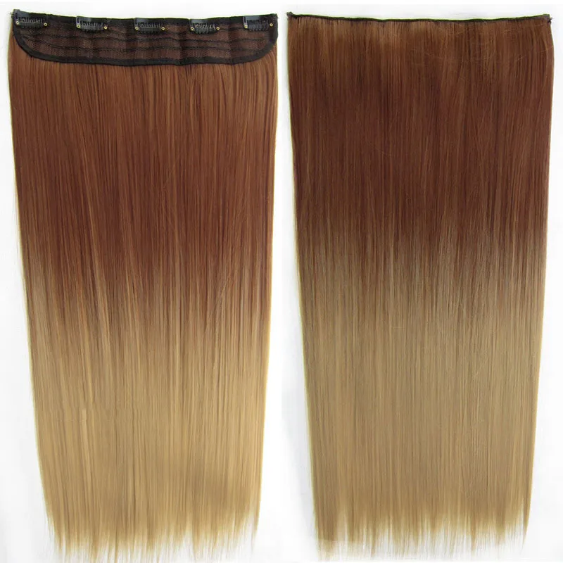 jeedou Gradual Ombre Color Straight Hair Clip in One Piece 5Clips Hair Extension 60cm 130g Synthetic Brown Black Balayage