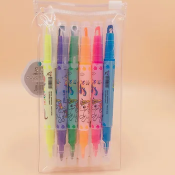 

6pcs/set Cartoon Unicorn Flamingo Double Headed Fluorescent Pen Highlighter Pen Color Mark Pen Children Gift Stationary Supply