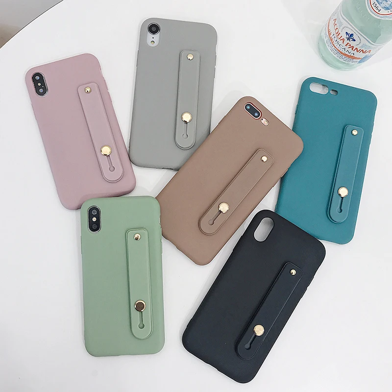 

LOVECOM Wrist Strap Hand Phone Case For iPhone XR XS Max 6 6S 7 8 Plus X Luxury Candy Color Soft Silicon TPU Back Cover Case