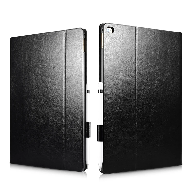 

(Black) XOOMZ Brand for iPad Pro 12.9 Case Knight PU Leather Book Folio Case for iPad Pro 12.9 Simple Foldable Stand Smart Cover