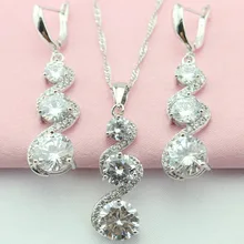 Geométrico Blanco de Piedra de la Joyería Collar Colgante Pendientes de Gota de la Joyería de Plata de Color Alrededor Del Cuello para Las Mujeres Caja de Regalo Libre