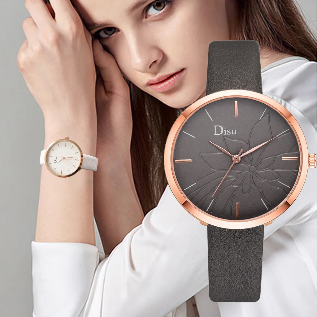 

Brand Fashion Leather Women's Wristwatch Luxury Rose Black Band Simple Desgin Watch Quartz Clock Relogio Feminino 999