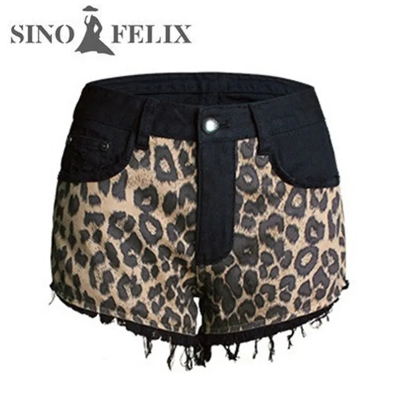 

Sino Felix Leopard Pattern Ripped Denim Shorts Women Summer Med Waist Fringe Jeans Shorts Casual Mini Short 4XL