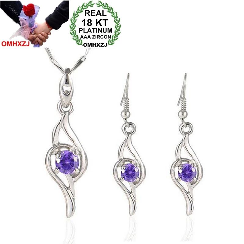 

OMHXZJ Wholesale AAA Zircon Crystal Silver 18KT Platinum Woman Charm Bride Love Of Angels Necklace Earrings Jewelry Sets ST145
