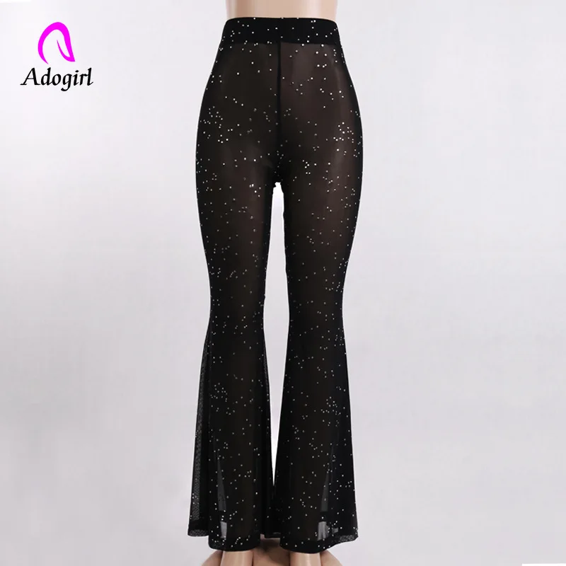 Sequins Women Skinny High Waist Reflective Flared Pants 2019 Summer Streetwear Club Party Pants Women Fishnet Covers Trousers Sequins Women Skinny High Waist Reflective Flared Pants 2019 Summer Streetwear Club Party Pants Women Fishnet Covers Trousers