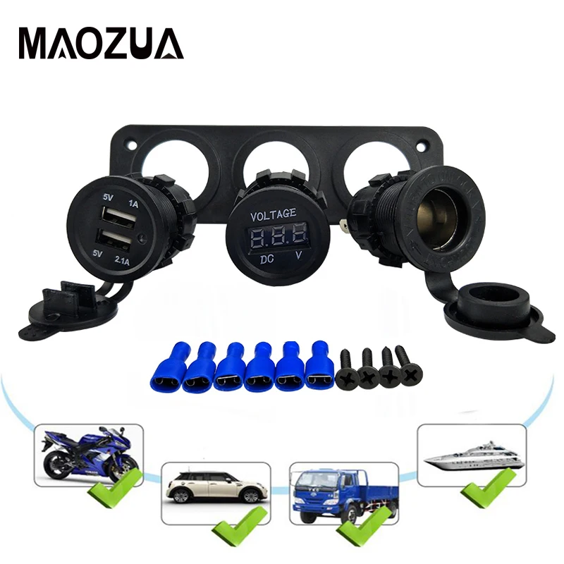 

Portable Dual USB Car Charger + LED Digital Voltmeter + 12V/24V Cigarette Lighter Socket Panel For Car Motorcycle Boat