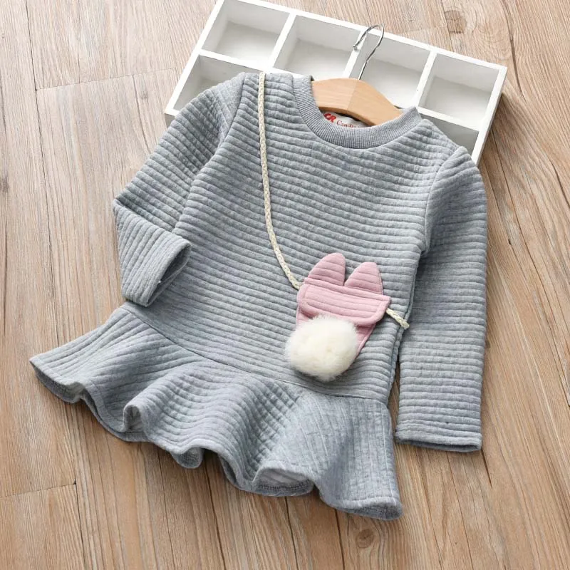 

Spring Autumn Baby Korean Style Long Sleeve Casual Cotton Girls Dress Sundress Kids Solid Print Dresses Outfits Cute Dress