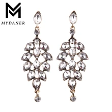 MYDANER Fashion Jewelry Luxury Crystal Leaf Large Earrings Long Drop Earrings for Women Bridal Wedding Party Jewelry Accessory