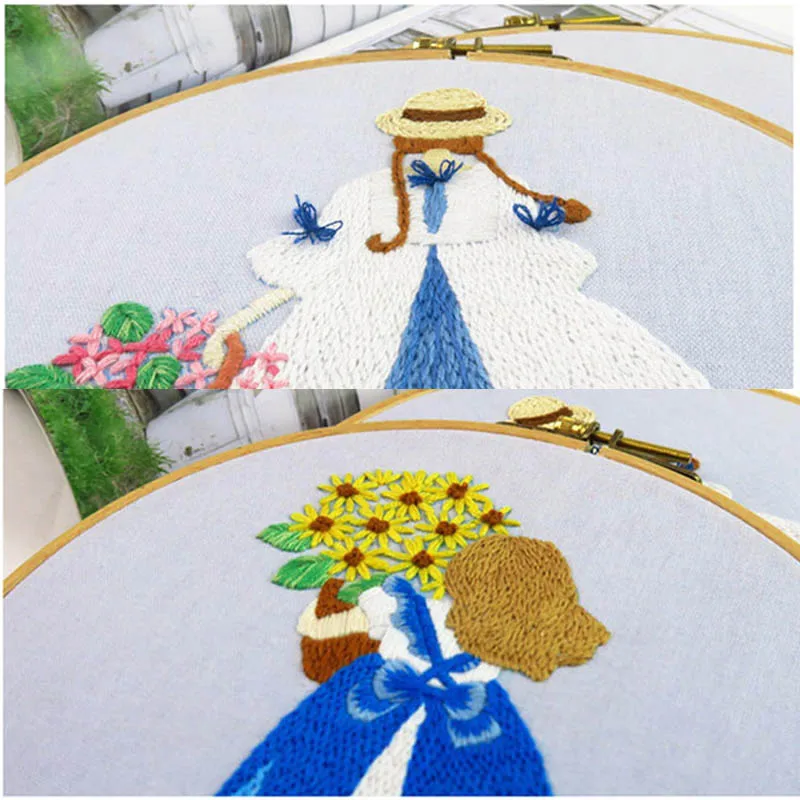 DIY мультфильм девушки вышивка набор цветок рукоделие искусство Вышивка крестиком набор ручной работы для начинающих ручной работы ленточная живопись подарки