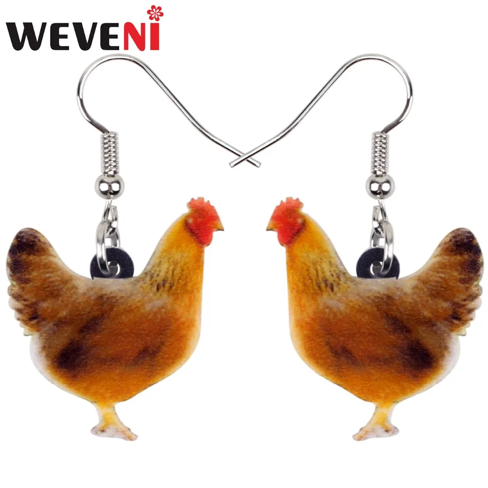 

WEVENI Acrylic Standing Farm Chicken Hen Earrings New 2018 Dangle Drop Fashion Animal Jewelry For Women Girls Female Dropship