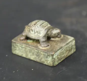 

30MM/1.2" Collection Chinese Curio Small Bronze Exquisite Lovable Animal Tortoise Turtle Seal Signet Statue Statuary 51g