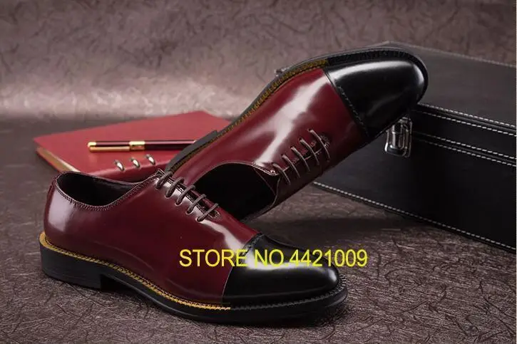 

Pointed Toes Men's Dress Shoes Patchwork Genuine Leather Smart Casual Lace-Up Male Low Heeled Brogue Shoes Height Increasing