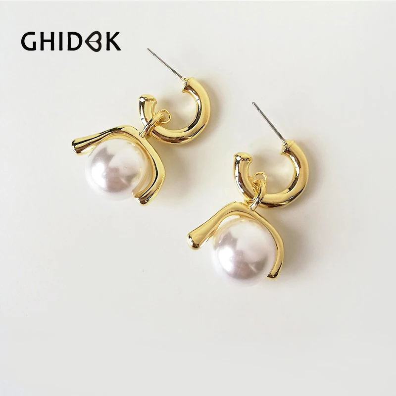Женские серьги кольца GHIDBK с золотым жемчугом в стиле барокко Простые открытые