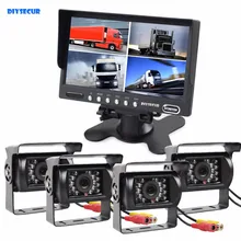 DIYSECUR 7inch Split QUAD Video Security Monitor Truck Horse Rear View Kit + 4 x CCD Camera Waterproof Security System
