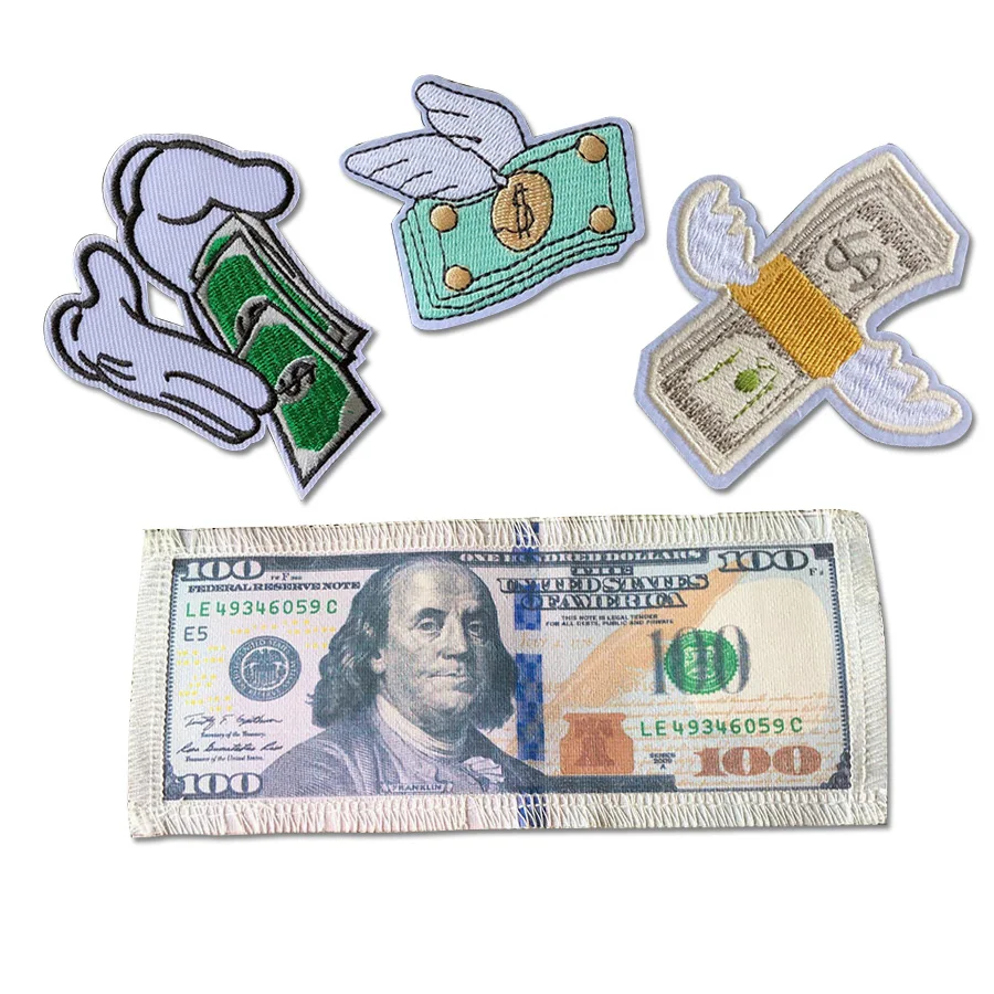 

Lucky Flying Money Bill Wings Emoji Dollar Patch One hundred Dollars $100 Bills Cash Money Currency Applique Patch Badge