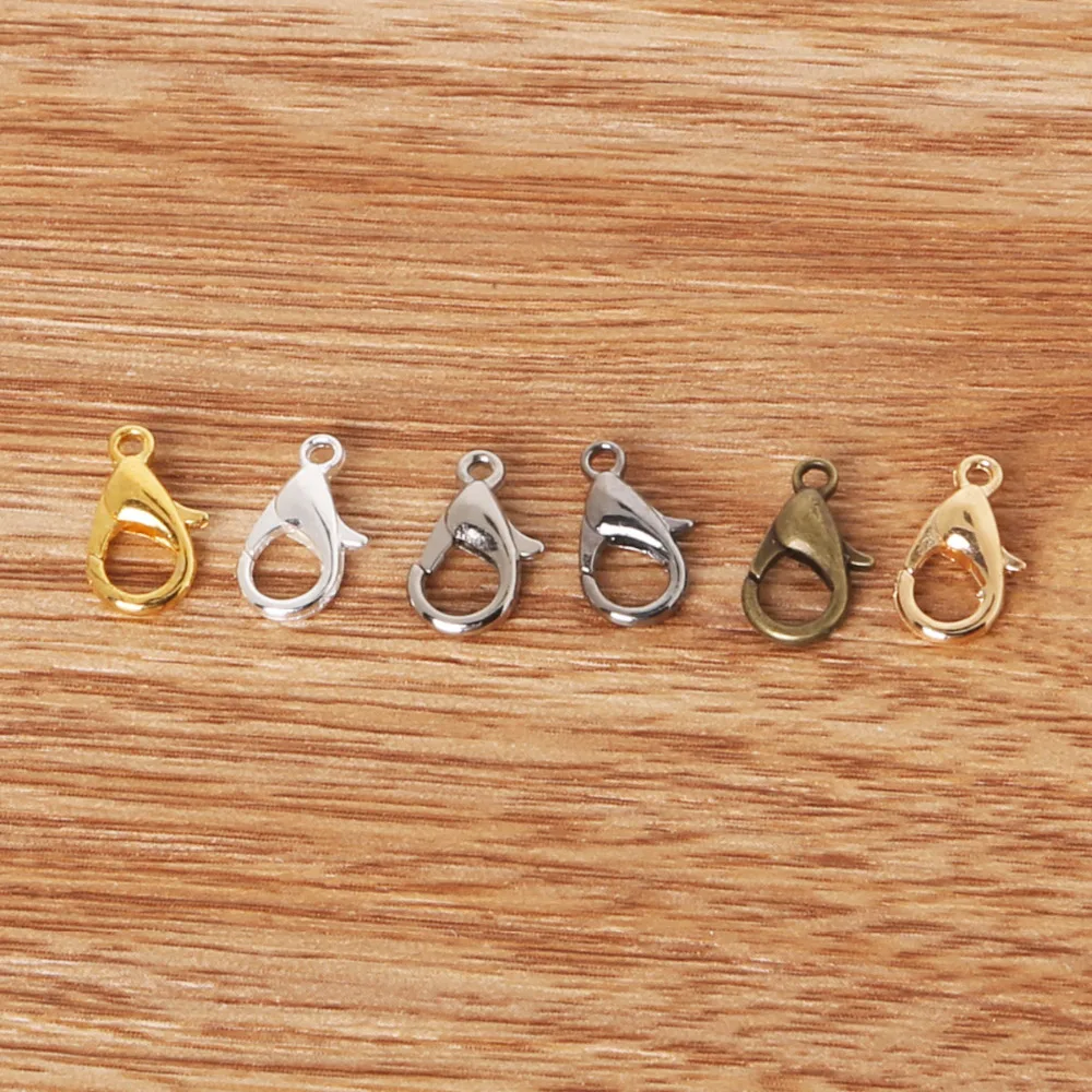 

100Pcs/lot Mix Color 10mm Jewelry Hook Findings, Alloy Gunmetal/Bronze/Rhodium/Silver/KC Gold/Gold Plated Lobster Clasp For DIY