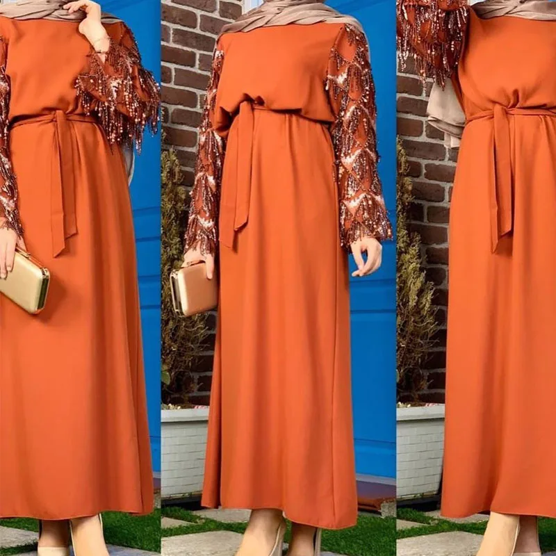 Sequin Tassel Abaya Dubai Muslim Hijab Dress Abayas For Women Kaftan Caftan Islamic Clothing Turkish Dresses Robe Femme Clothes