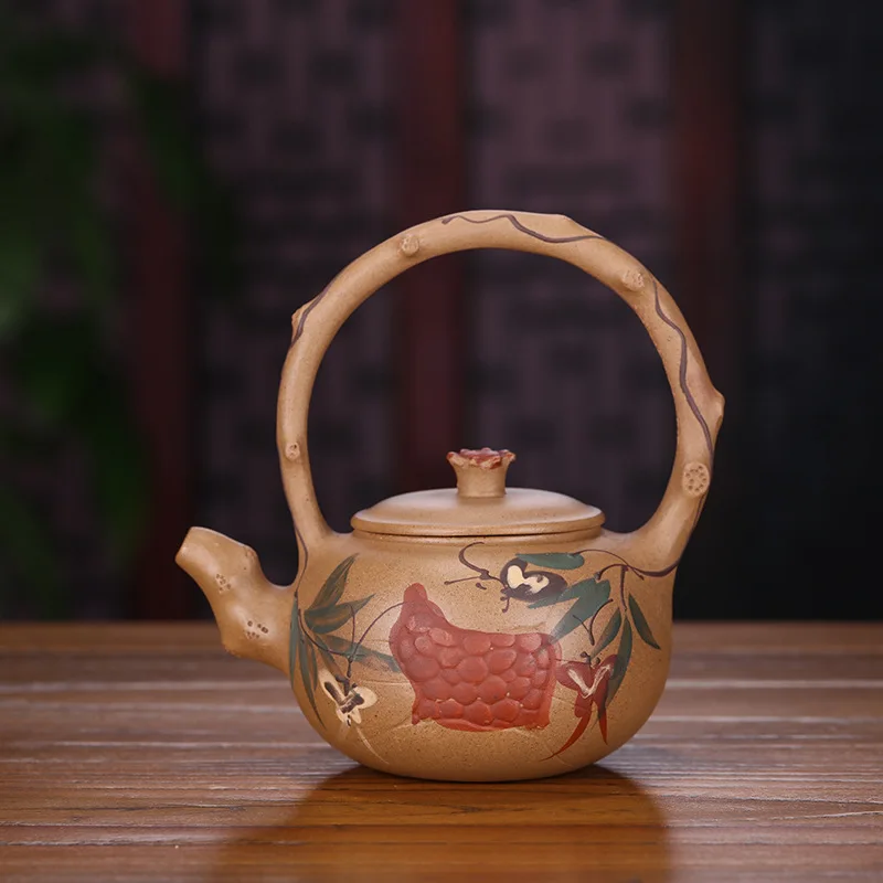 

Enameled Pottery Teapot Raw Ore Section Mud Pure Manual Coloured Drawing Or Pattern Handle Teapot Tea Set Gift Deliver Goods